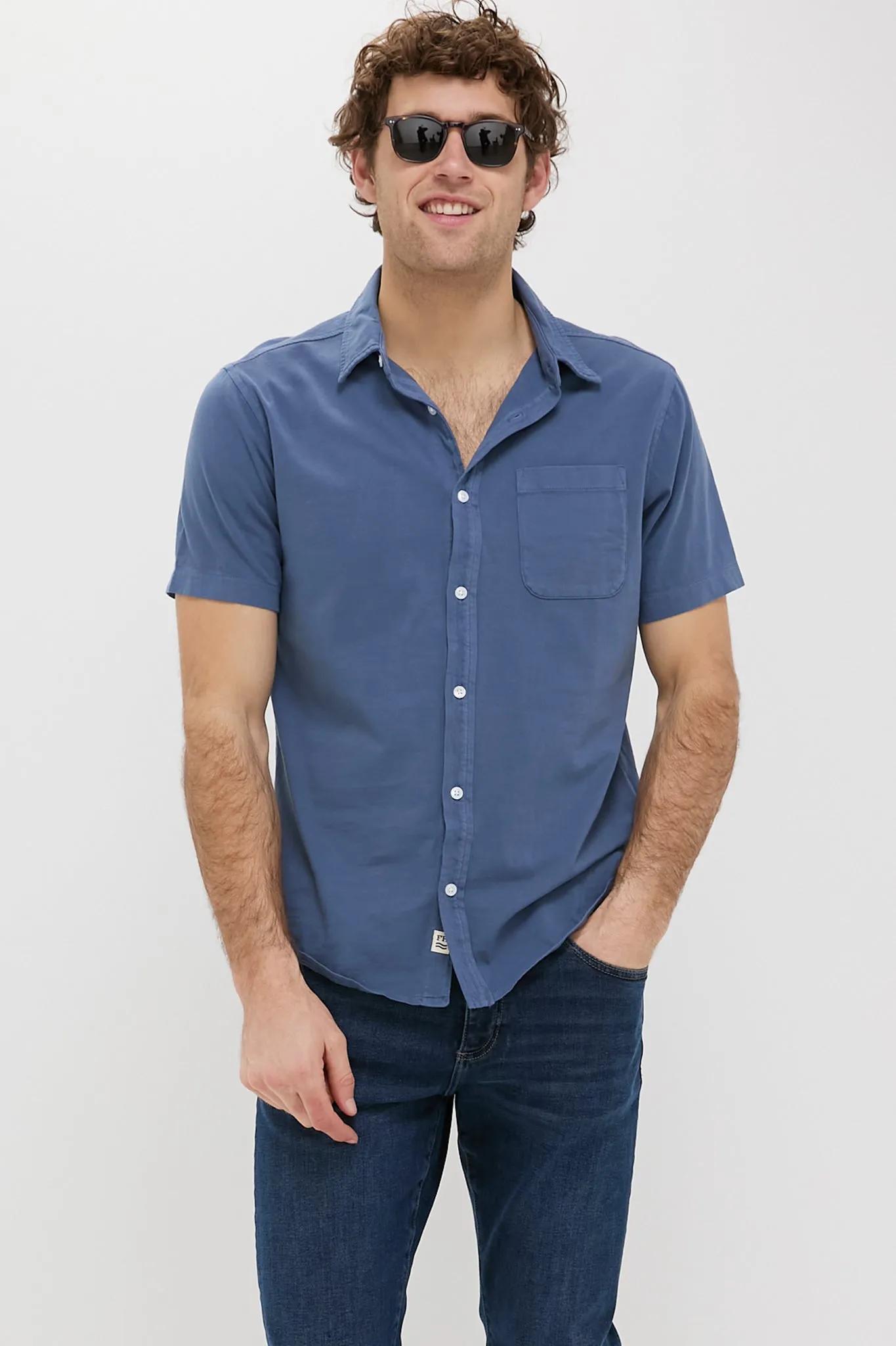 Navy Short Sleeve Saltaire Shirt
