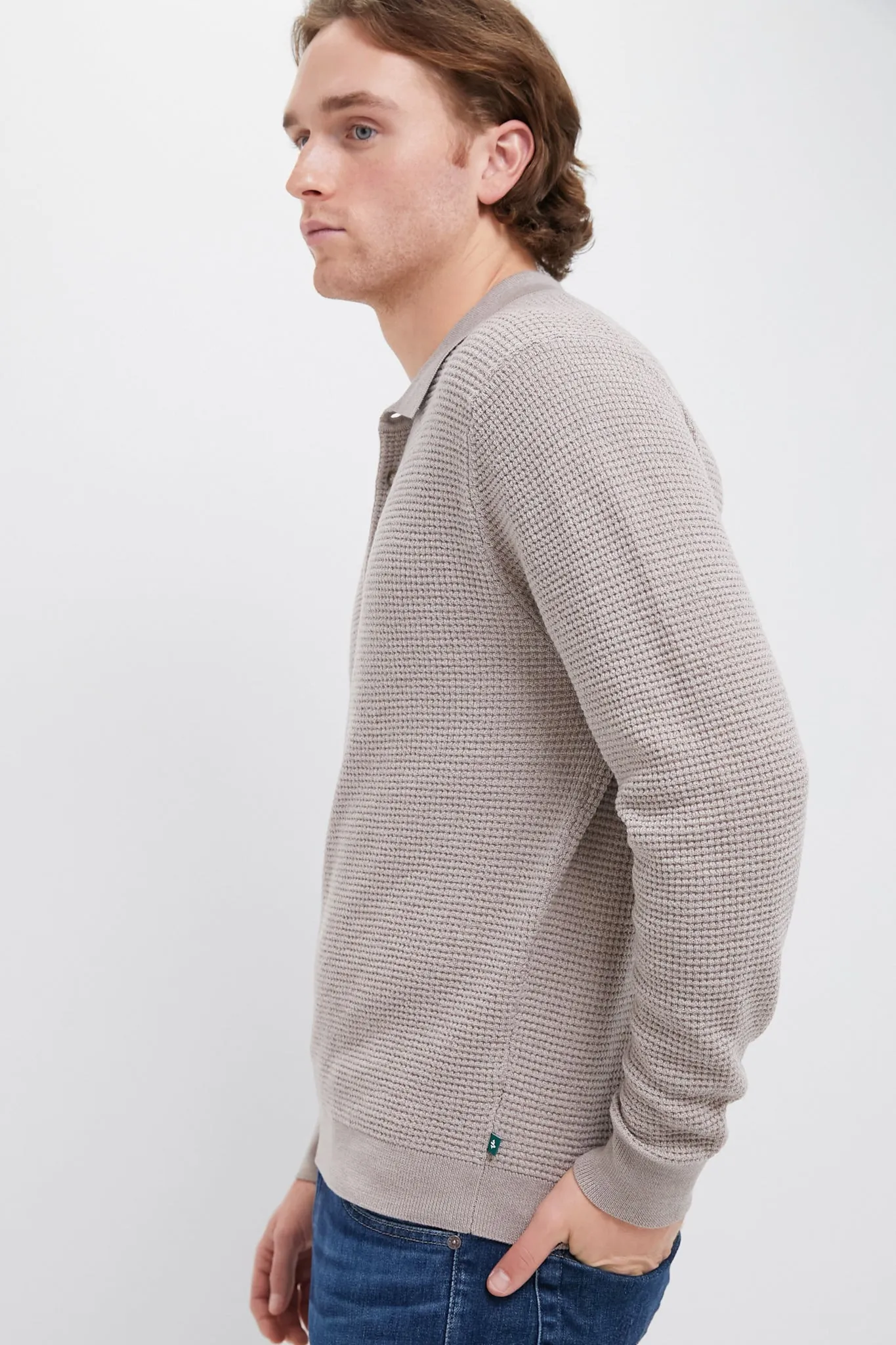 Oatmeal Merino Waffle Polo