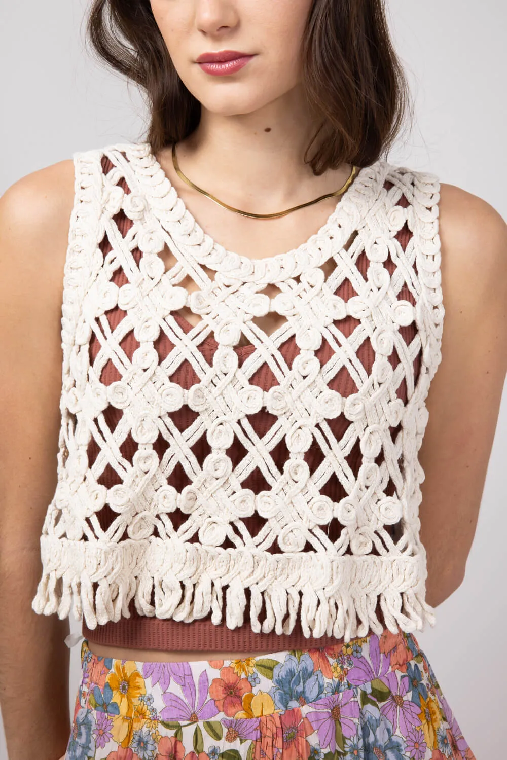 Open Weave Crochet Tank Top for Women in Natural | MAS2881-NATURAL