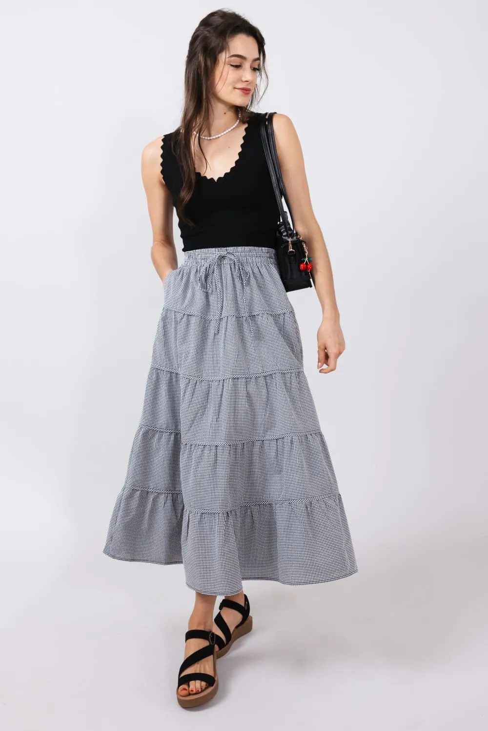 Pebbled Tie Handbag Cherry Charm Purse for Women in Black | 1735-BLACK
