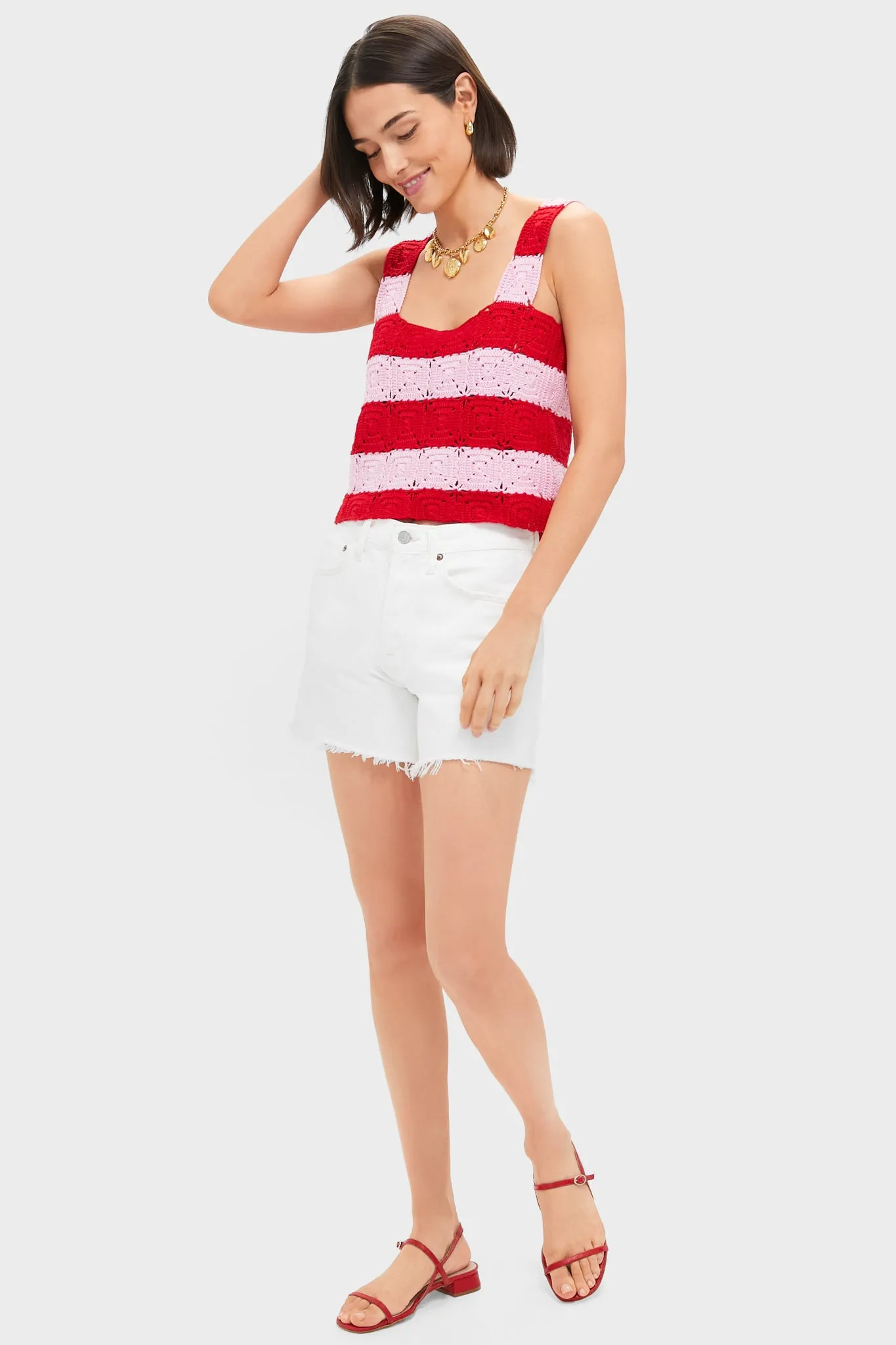 Pink & Red Crochet Cooper Tank