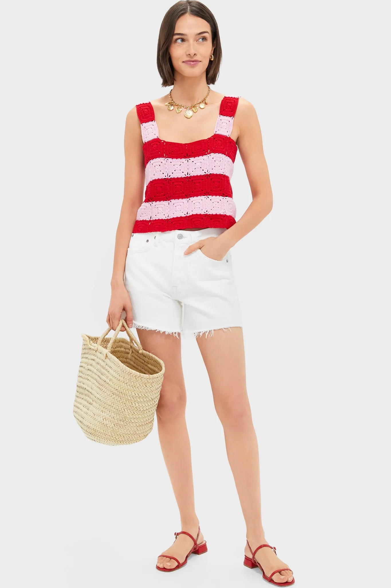 Pink & Red Crochet Cooper Tank
