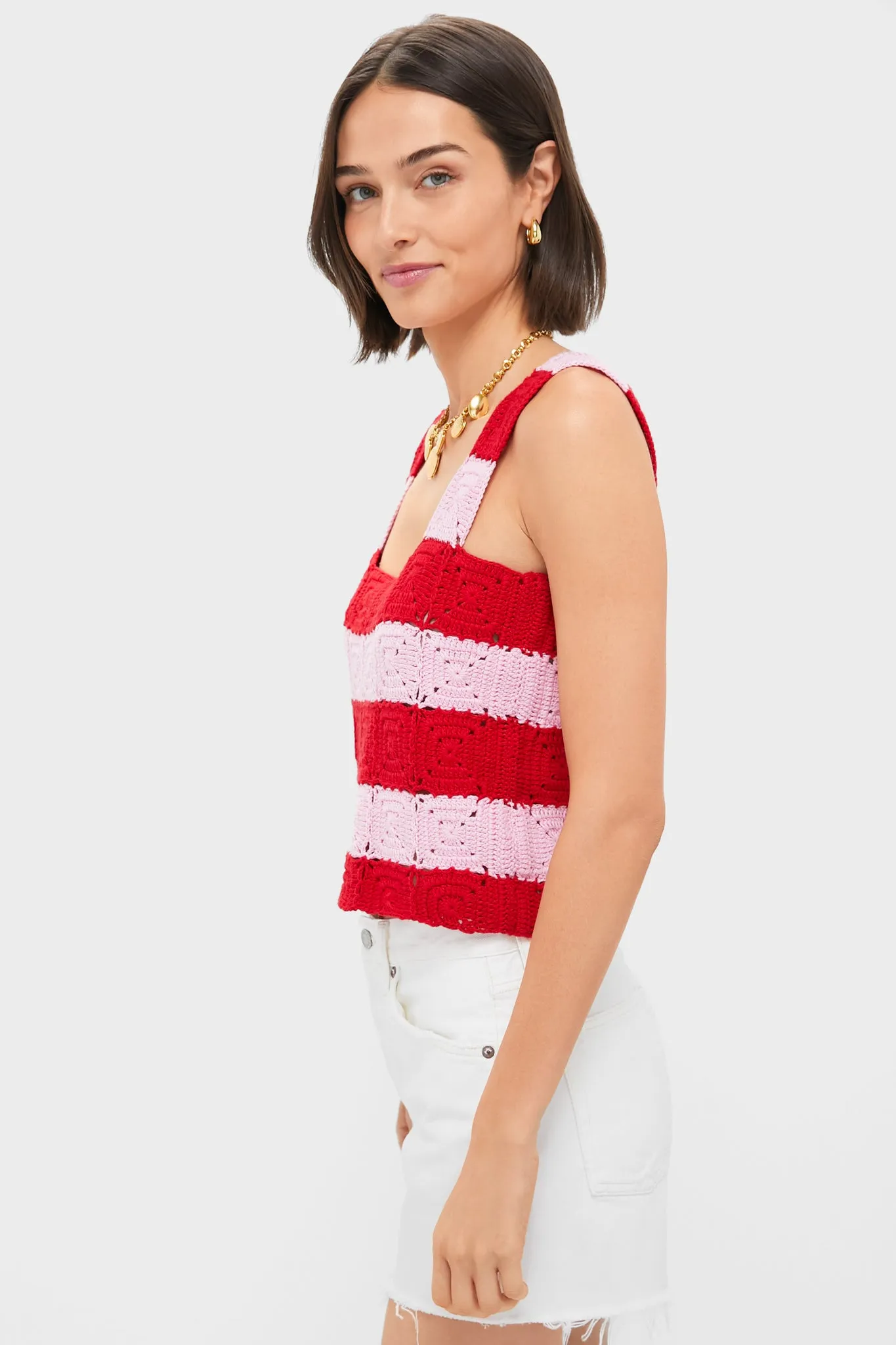 Pink & Red Crochet Cooper Tank