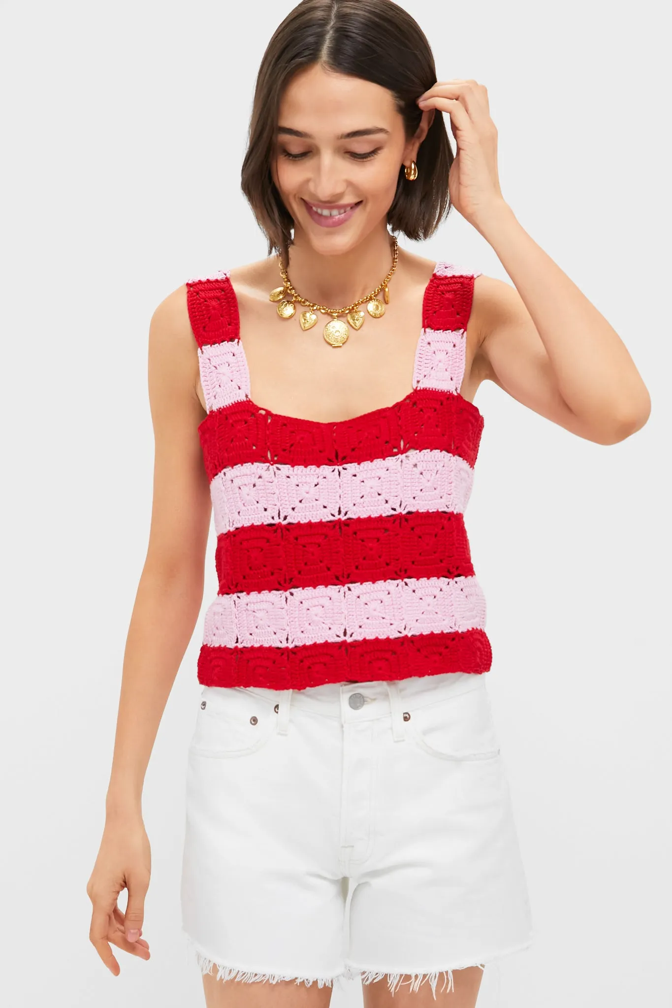 Pink & Red Crochet Cooper Tank