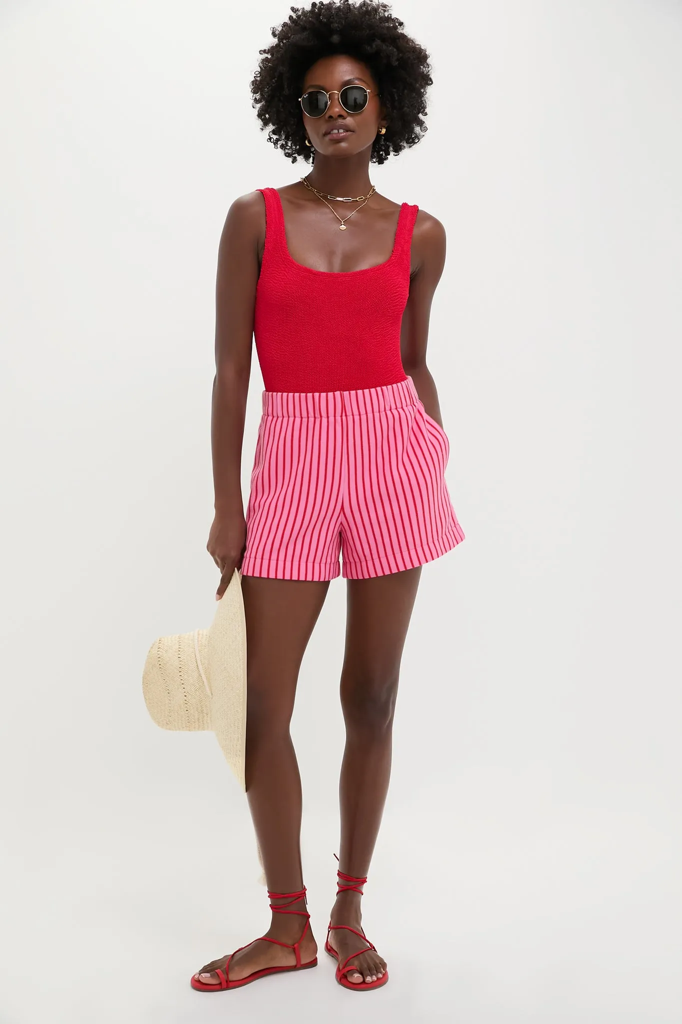 Pink and Red Stripe Pique Wyatt Shorts