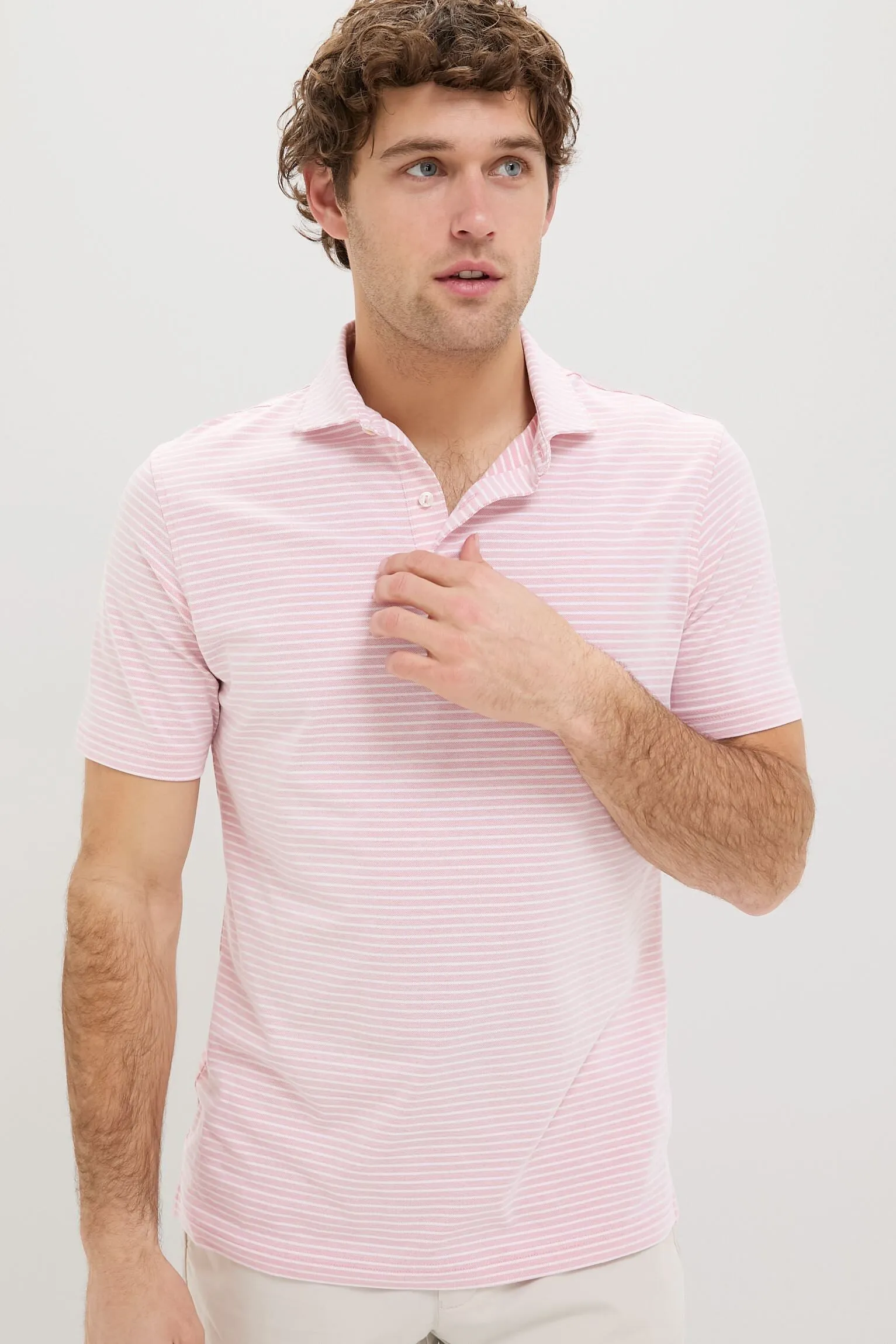 Pink Crepe Albatross Cotton Blend Pique Polo