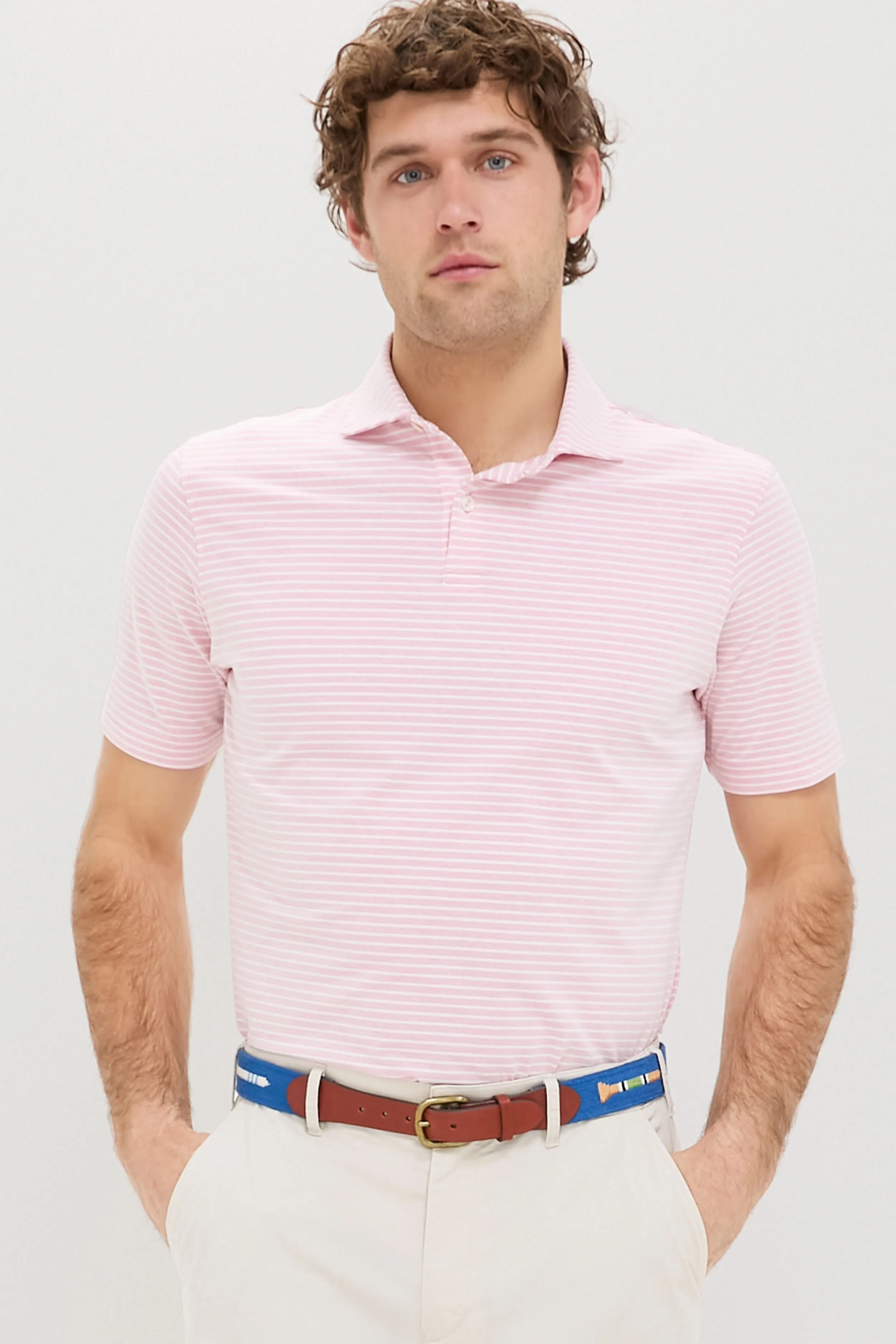Pink Crepe Albatross Cotton Blend Pique Polo