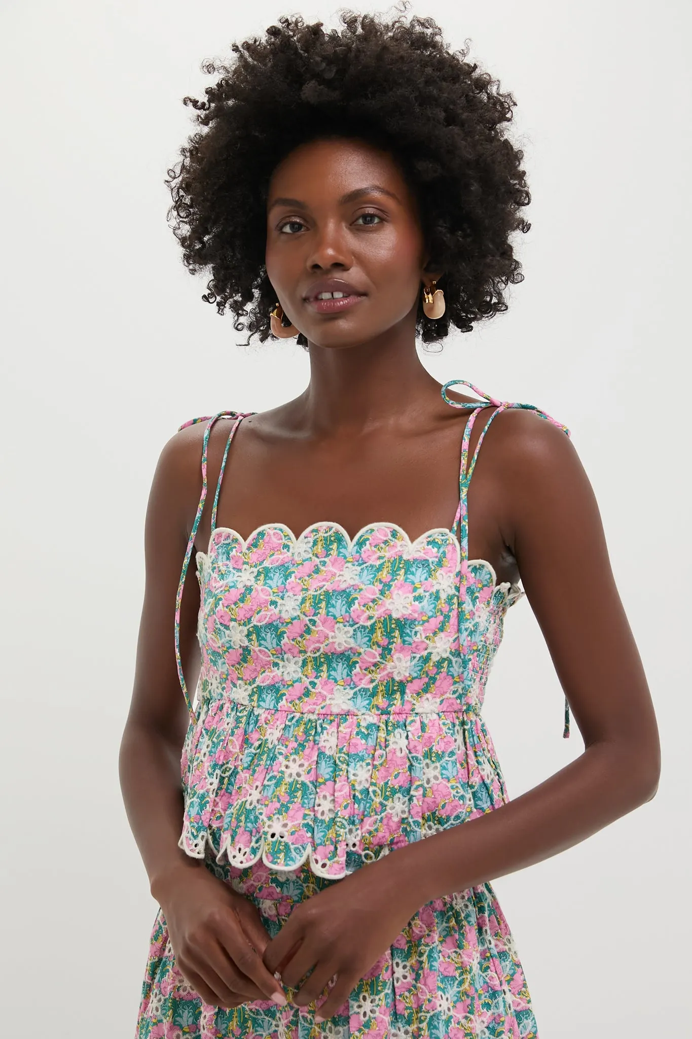 Pink Multi Floral Scalloped Calla Top