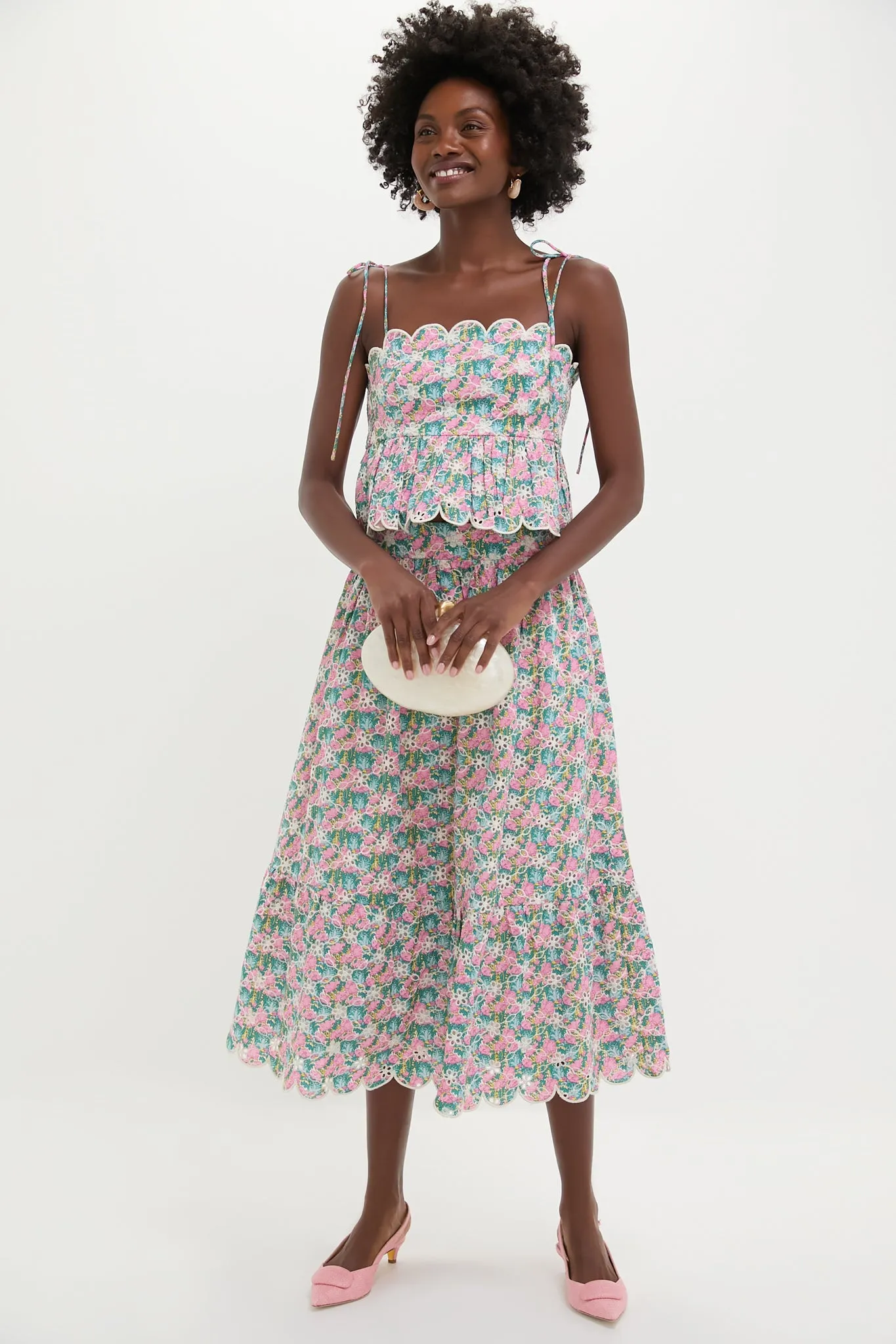 Pink Multi Floral Scalloped Calla Top