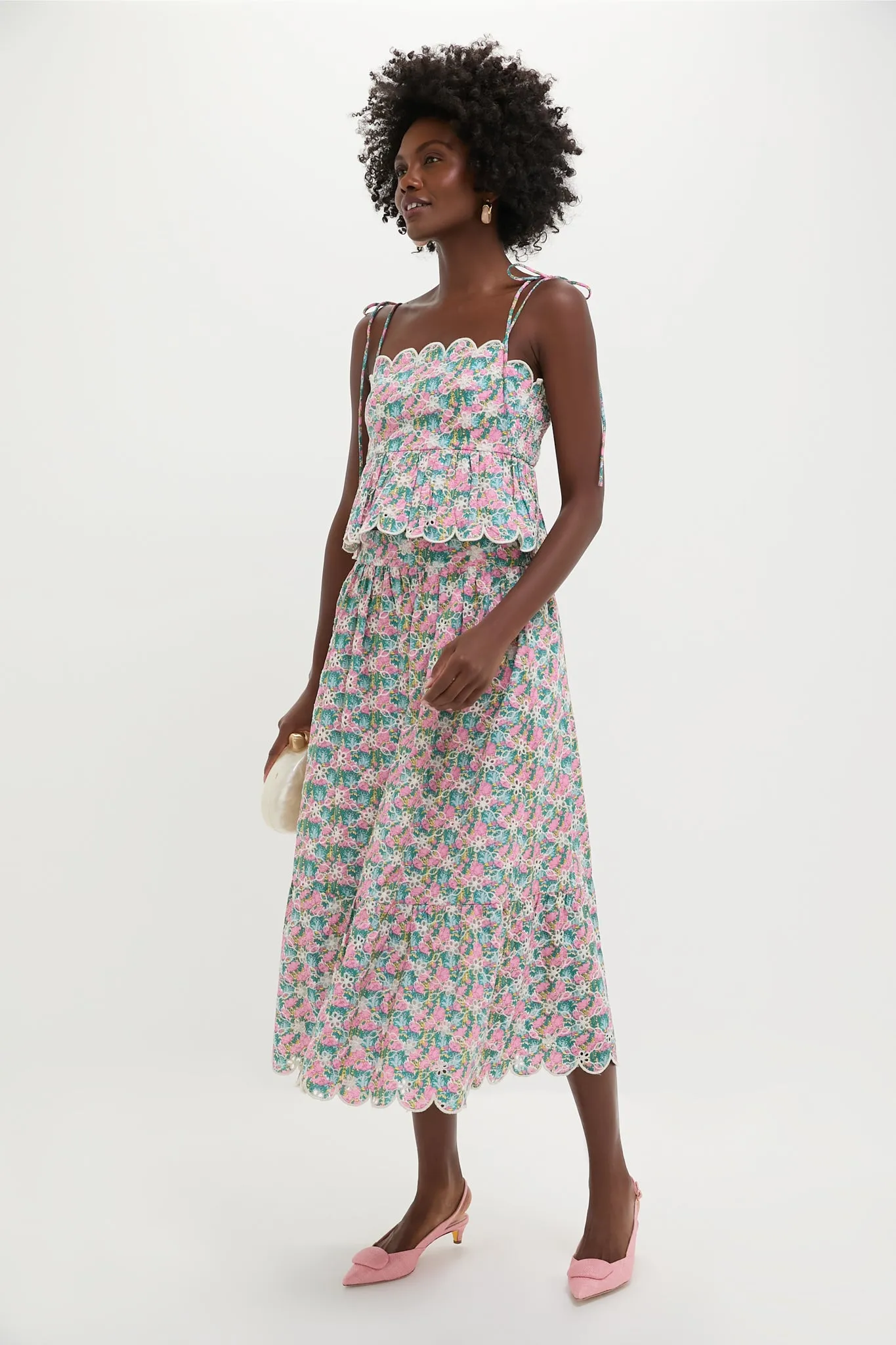 Pink Multi Floral Scalloped Calla Top