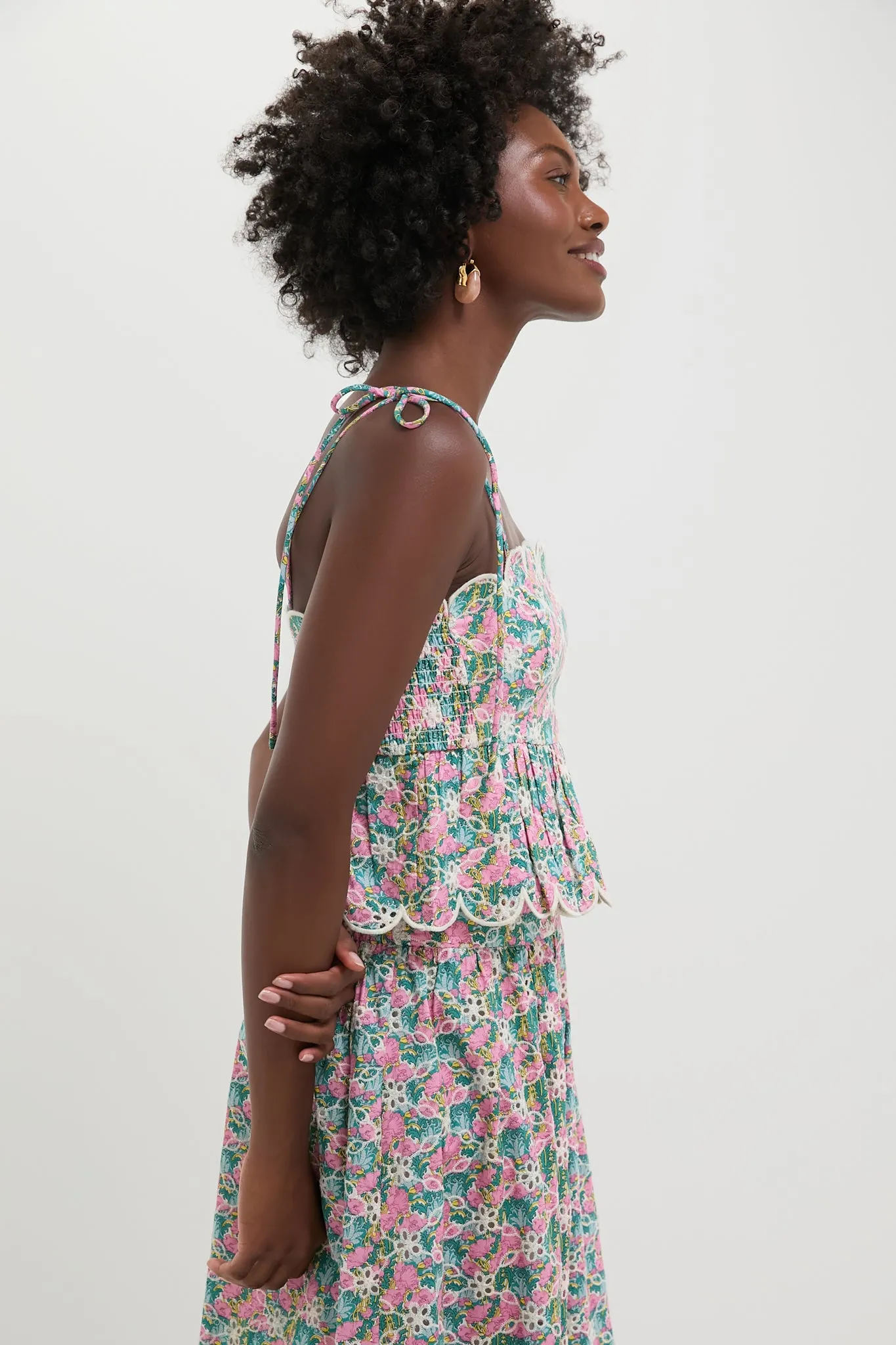 Pink Multi Floral Scalloped Calla Top