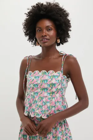 Pink Multi Floral Scalloped Calla Top