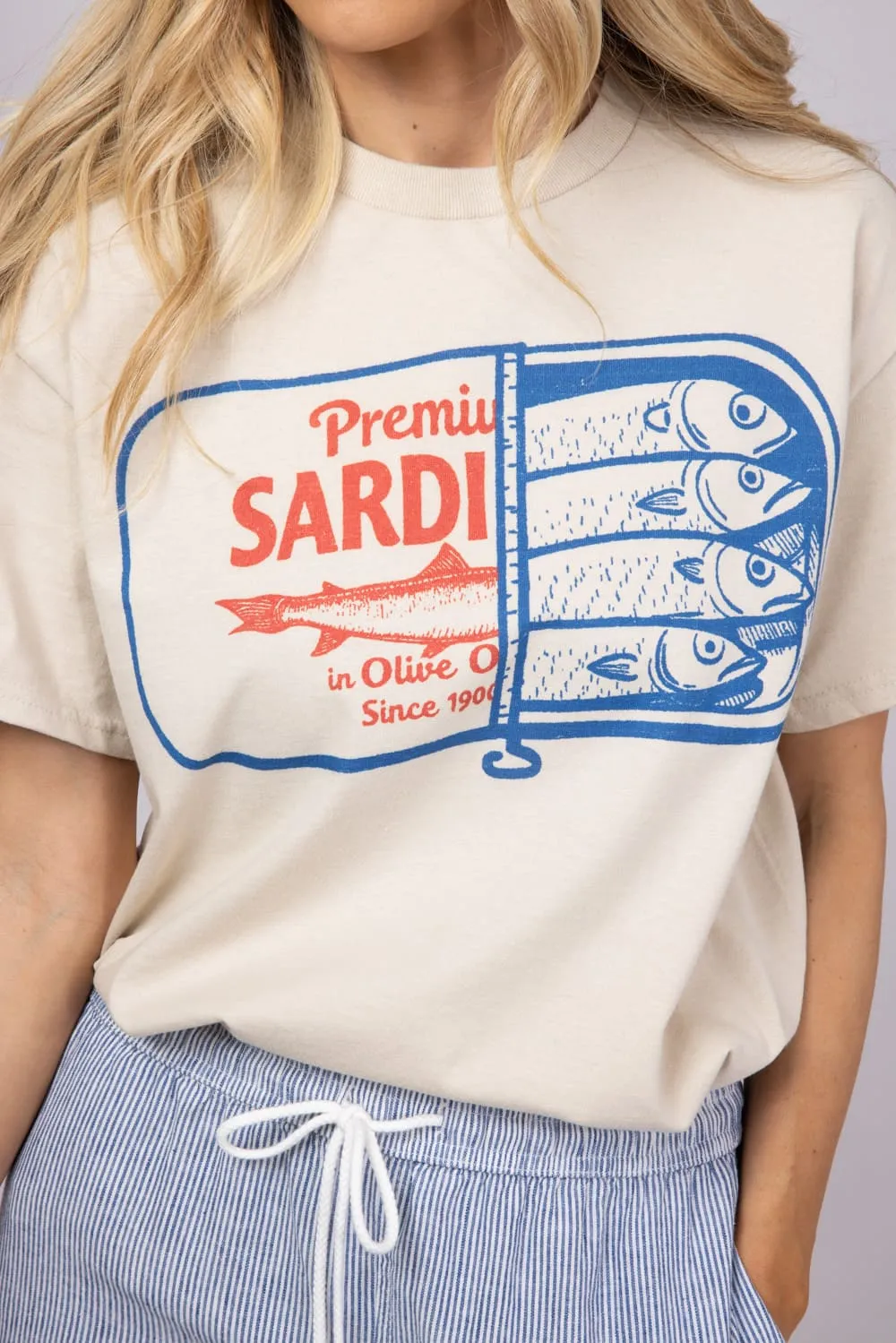 Premium Canned Sardines Oversized T-Shirt for Women in Sand | 32914X-OTS-SAND