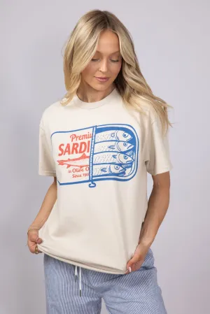 Premium Canned Sardines Oversized T-Shirt for Women in Sand | 32914X-OTS-SAND