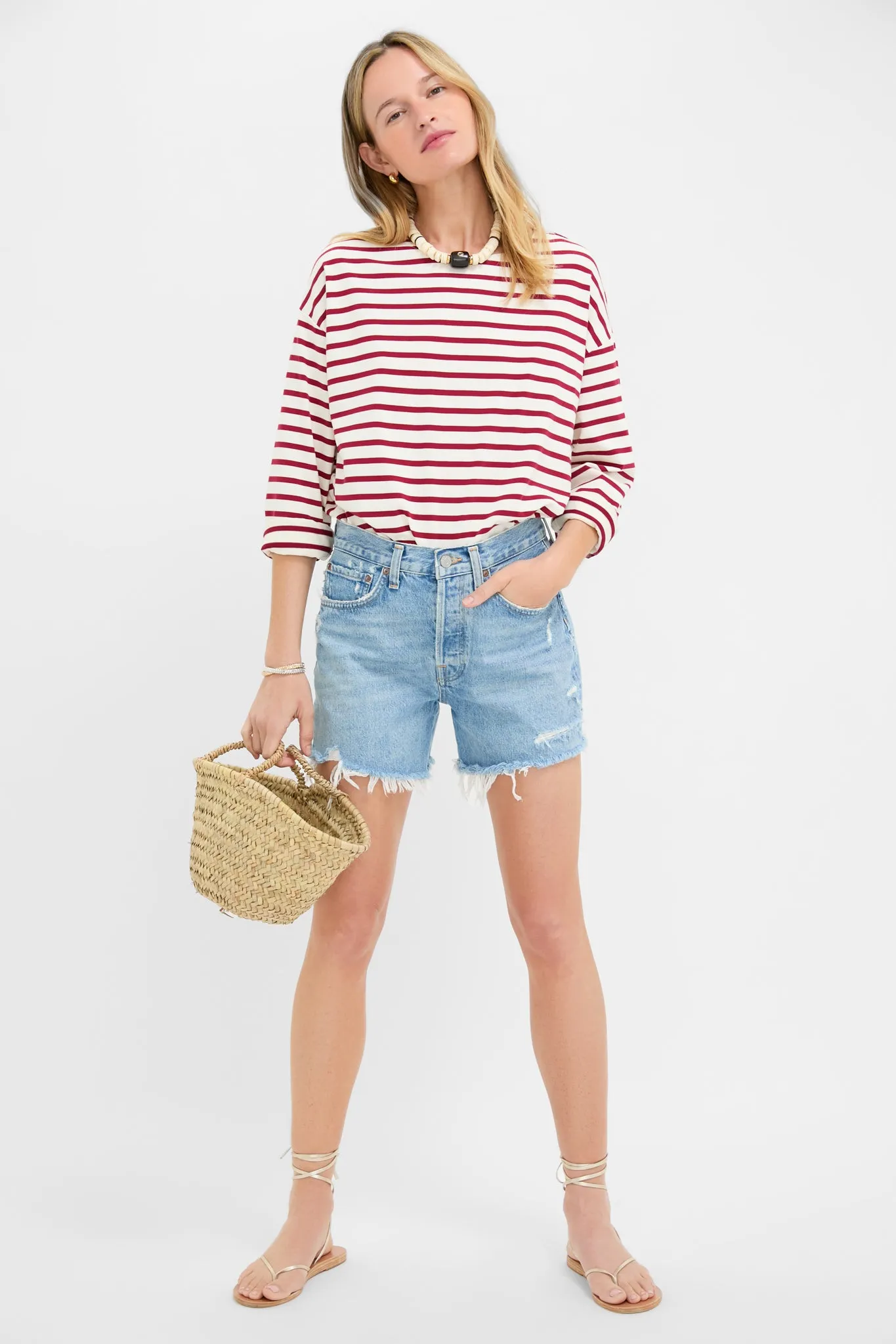 Red and Ivory Stripe Knit Odie Tee
