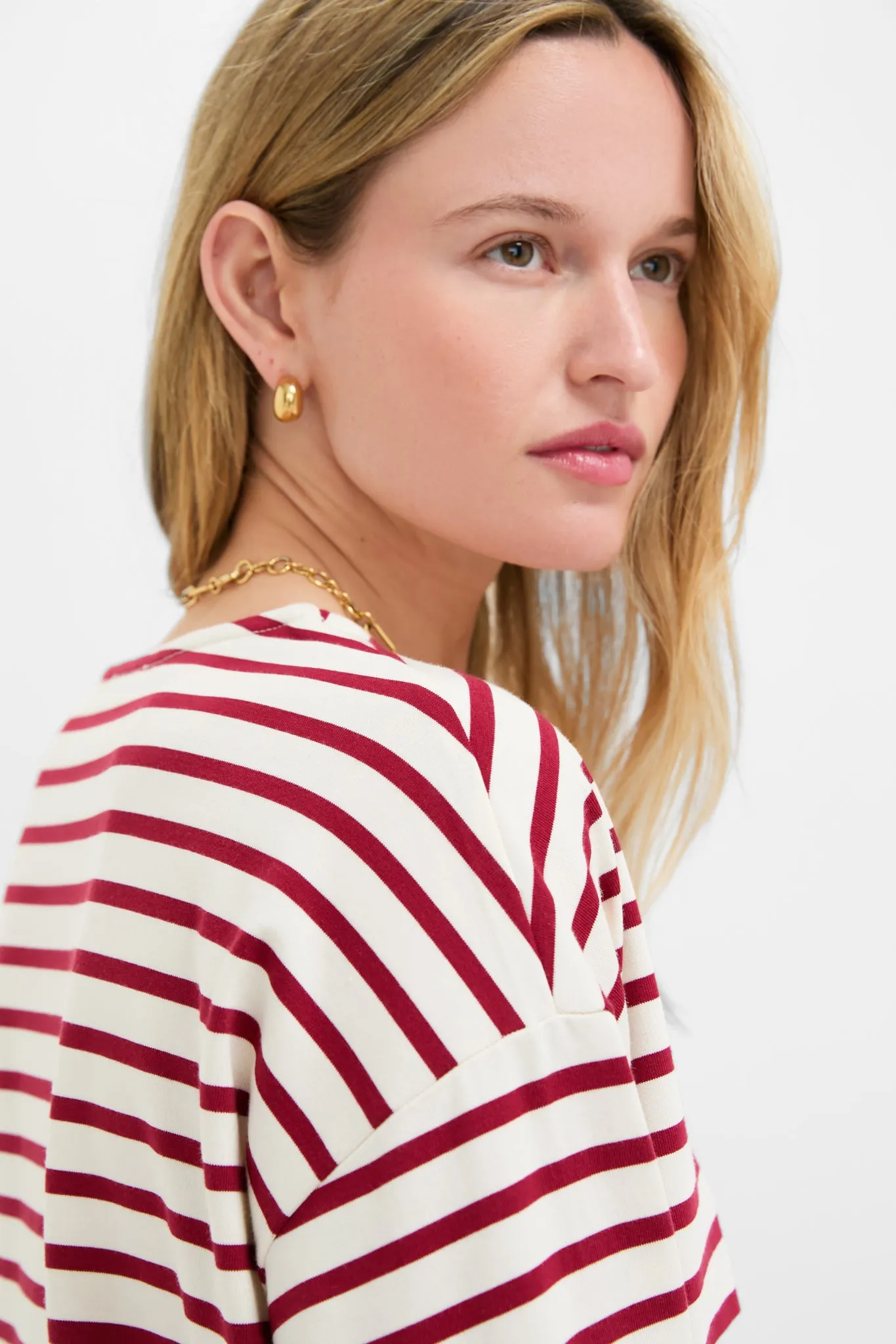 Red and Ivory Stripe Knit Odie Tee
