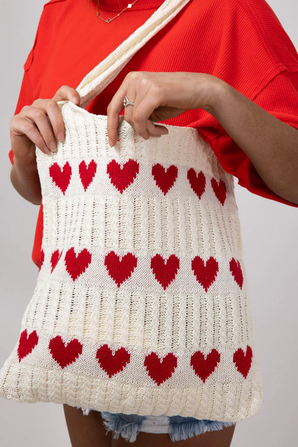Red Heart Sweater Bag for Women in Off White/Red | HEART-BAG-GL-RED