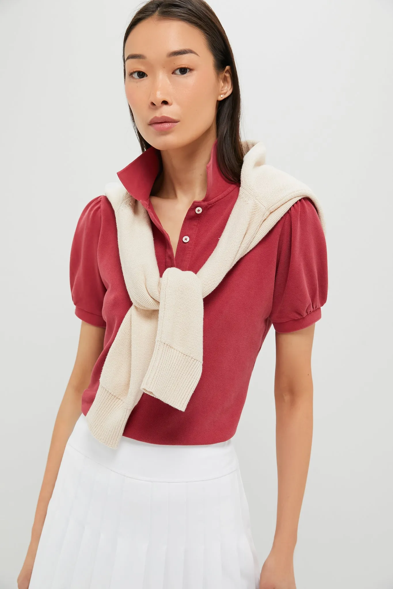 Red Pique Puff Sleeve Peggy Polo