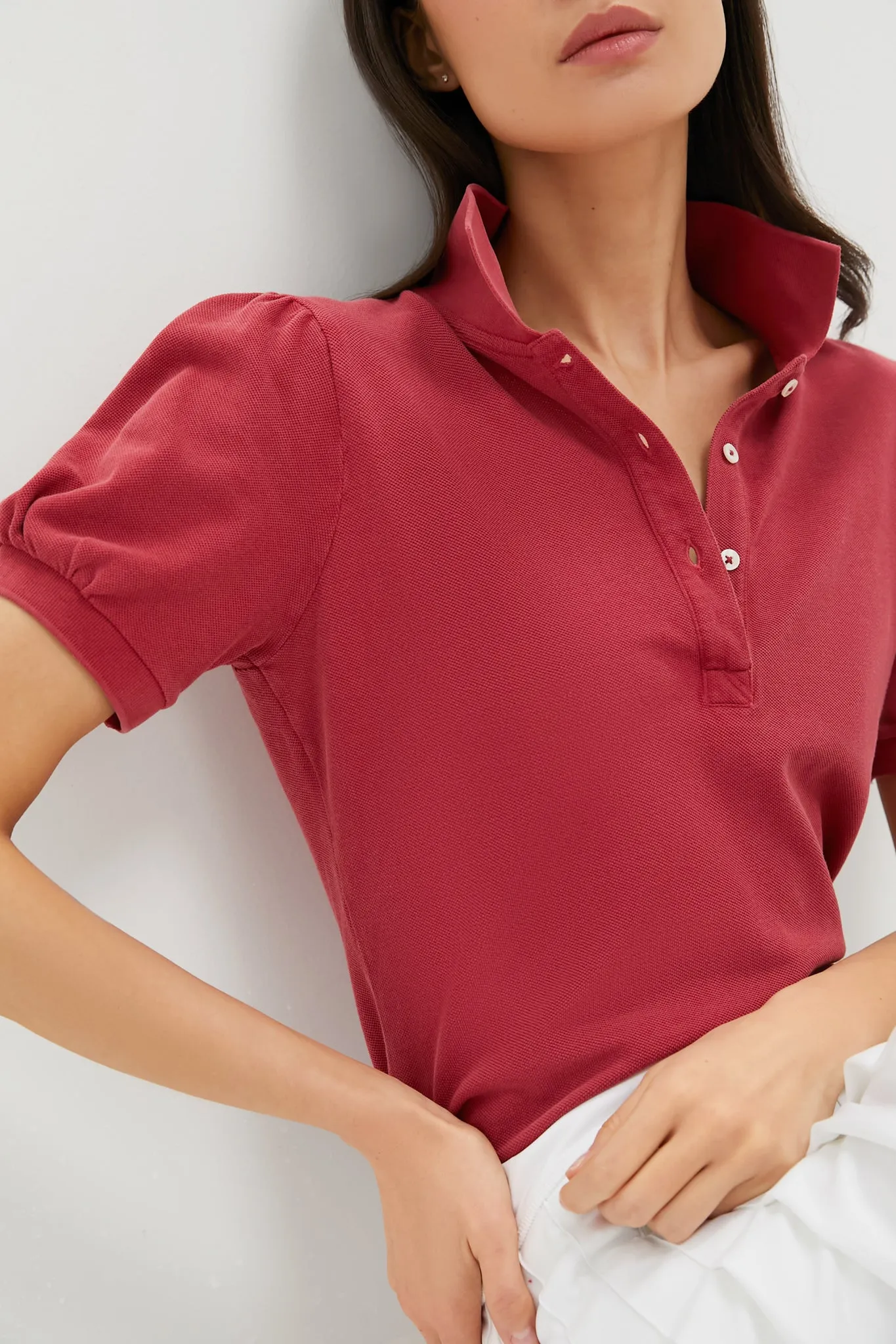 Red Pique Puff Sleeve Peggy Polo
