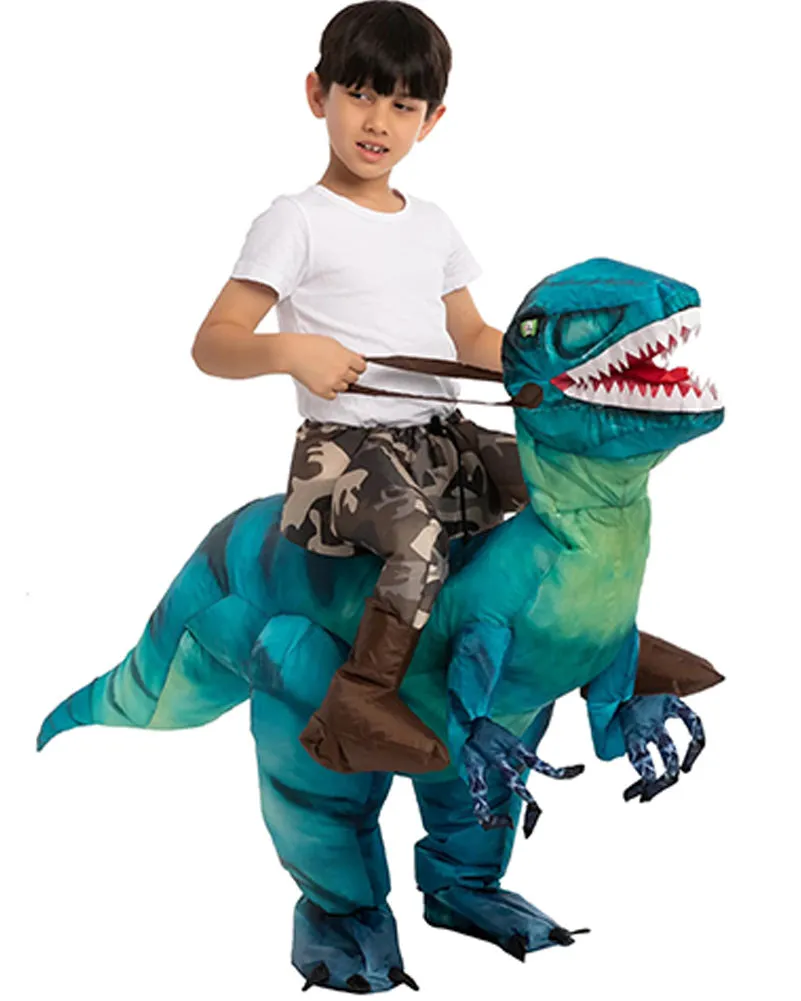 Riding A Blue Raptor Inflatable Kids Costume