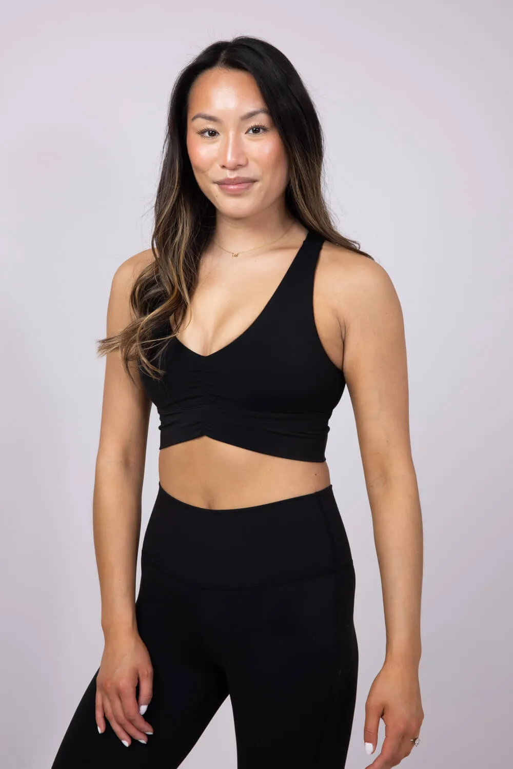 Ruched Racerback Bra for Women in Black | MAYA-Y61-BLACK