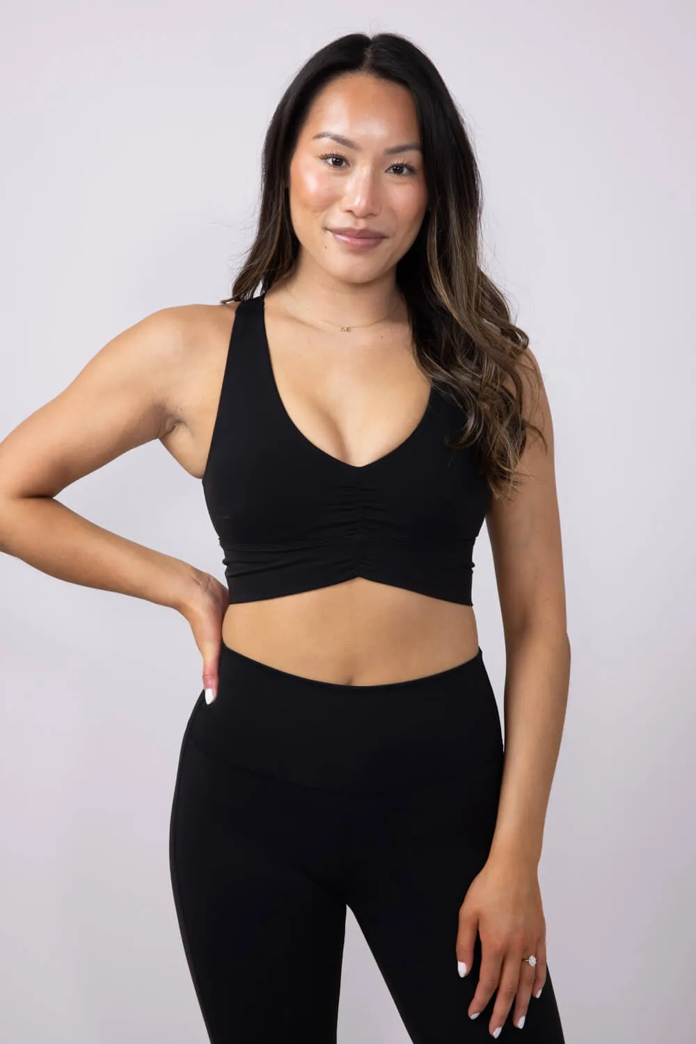 Ruched Racerback Bra for Women in Black | MAYA-Y61-BLACK