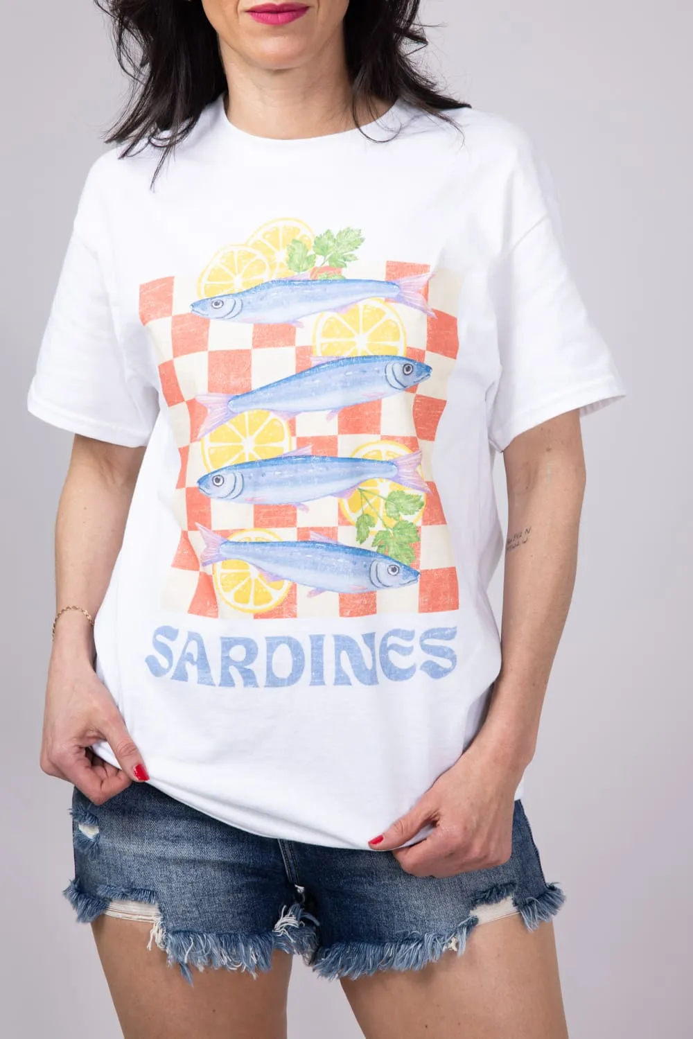 Sardines Lemon Oversized T-Shirt for Women in White | 32916X-OTS-WHITE