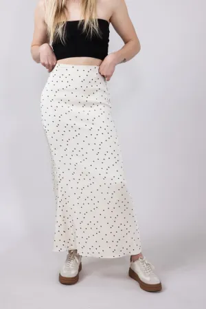 Satin Polka Dot Maxi Skirt for Women in Ivory | PSS1562-IVORY