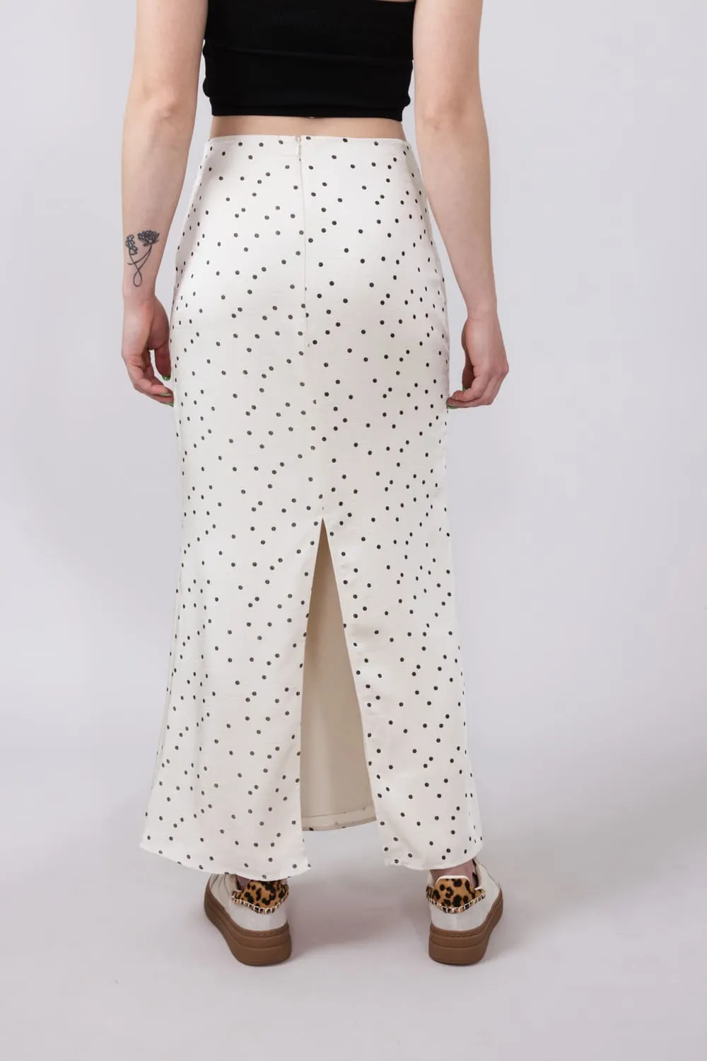 Satin Polka Dot Maxi Skirt for Women in Ivory | PSS1562-IVORY