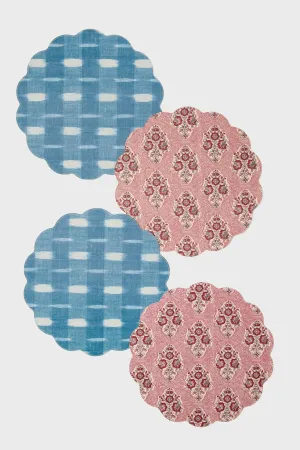 Scarlet Sonata and Ikat Reversible Wipeable Placemats Set of 4