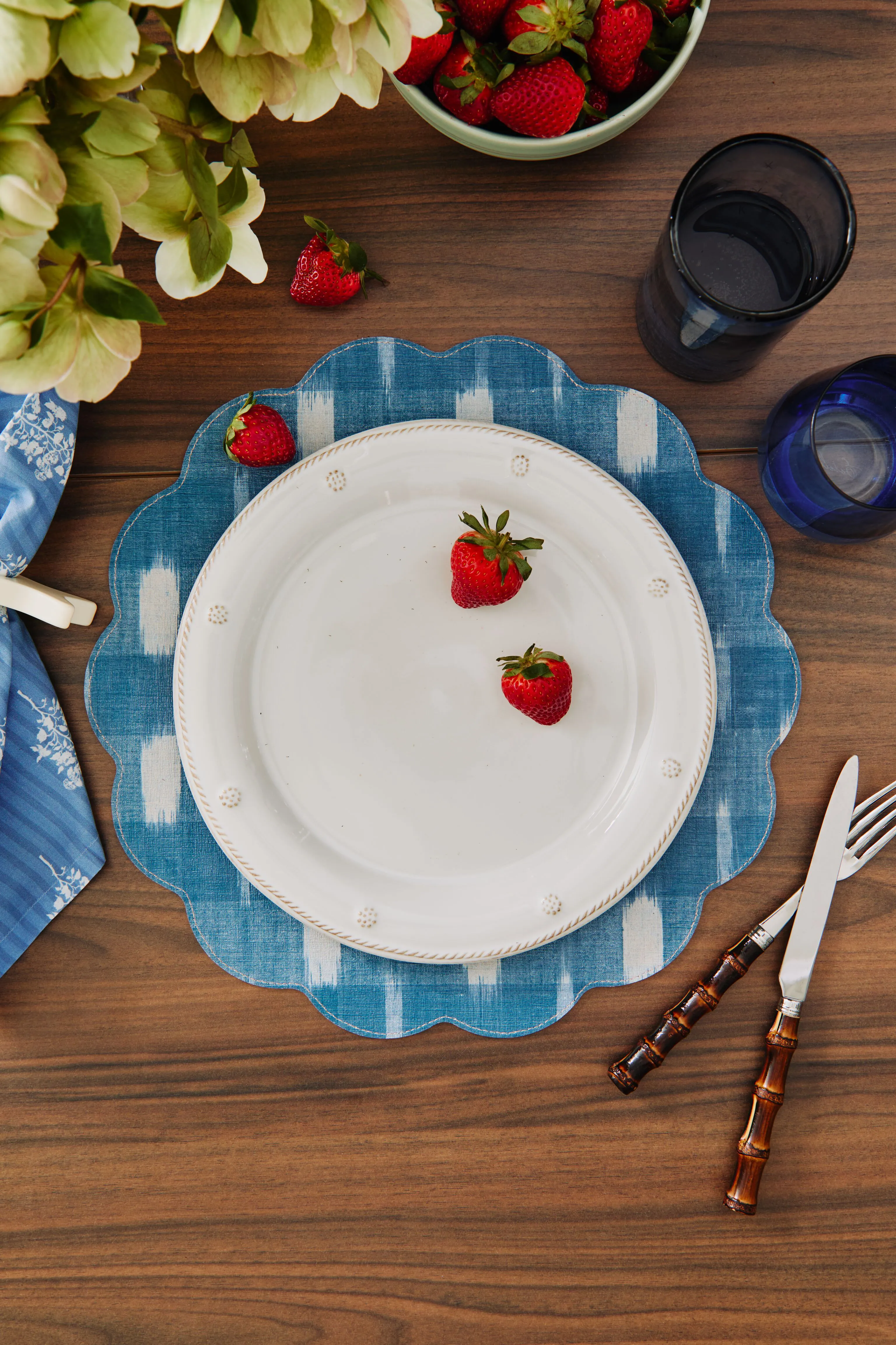Scarlet Sonata and Ikat Reversible Wipeable Placemats Set of 4