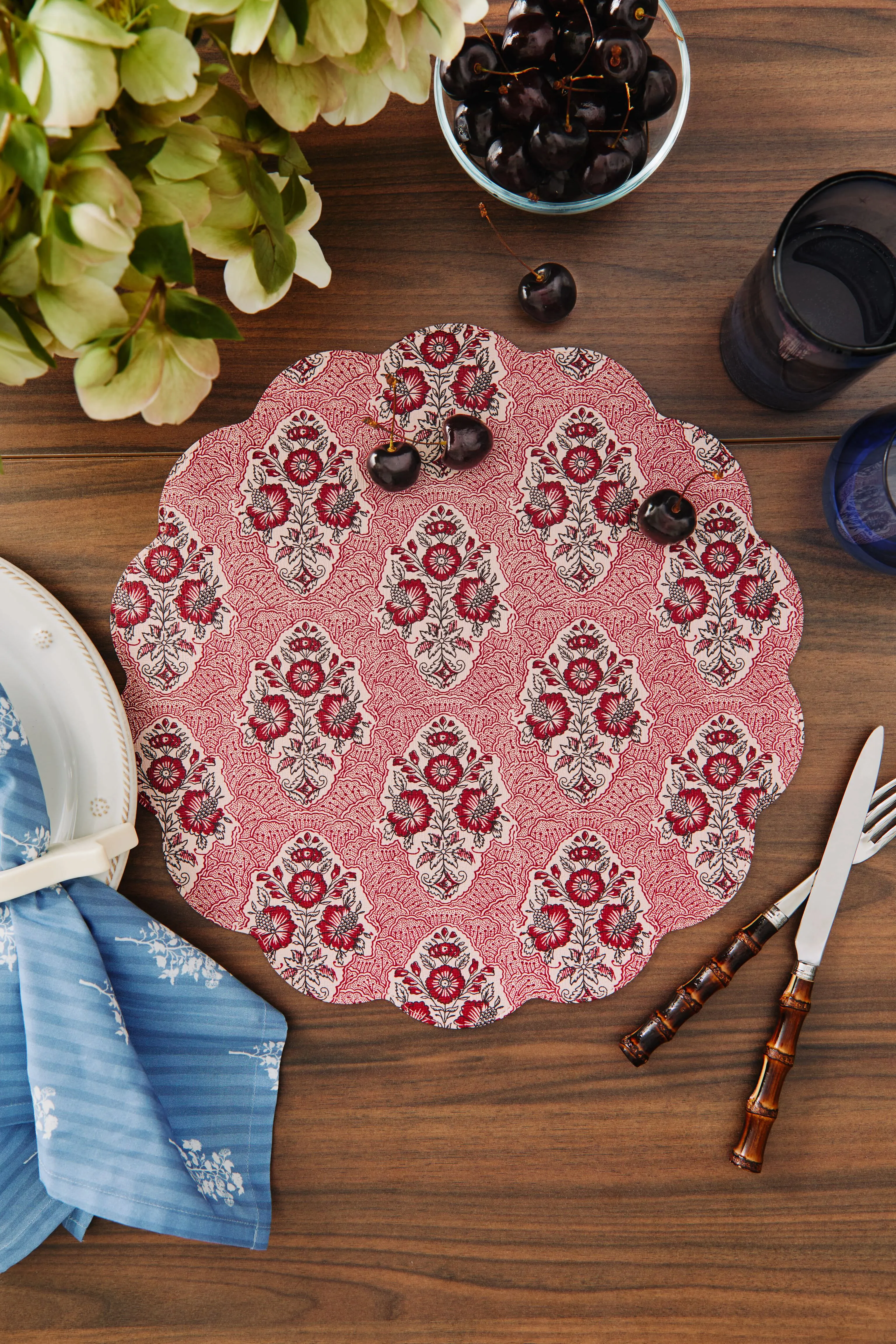 Scarlet Sonata and Ikat Reversible Wipeable Placemats Set of 4