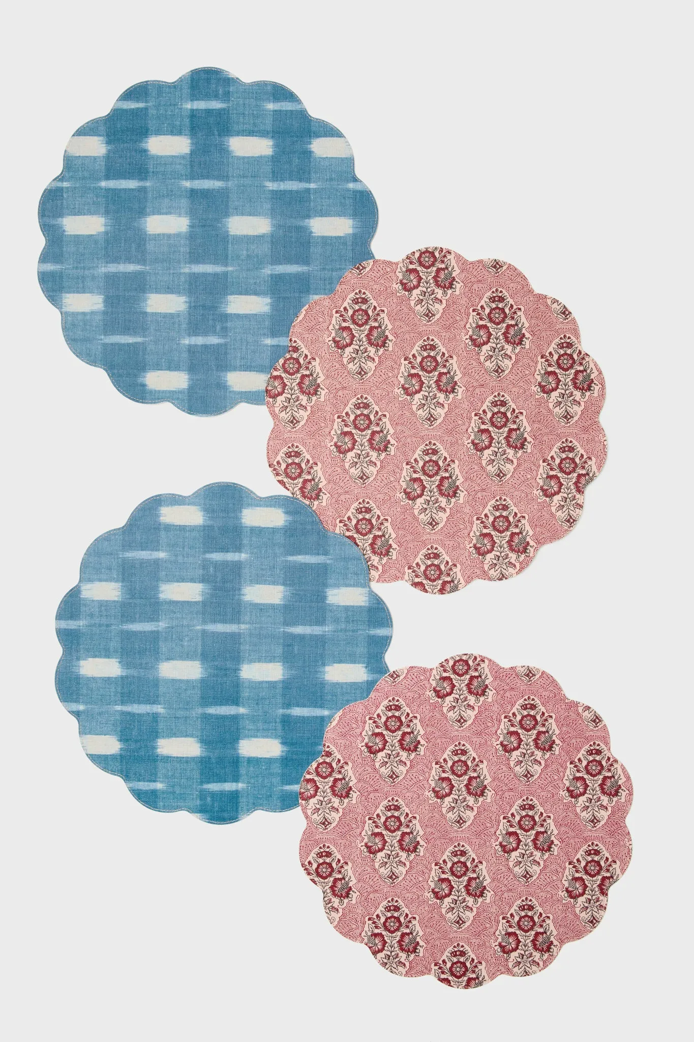 Scarlet Sonata and Ikat Reversible Wipeable Placemats Set of 4