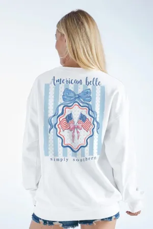 Simply Southern American Belle Fleece Sweatshirt for Women in White | CREW-AMRBELLE-WHITE
