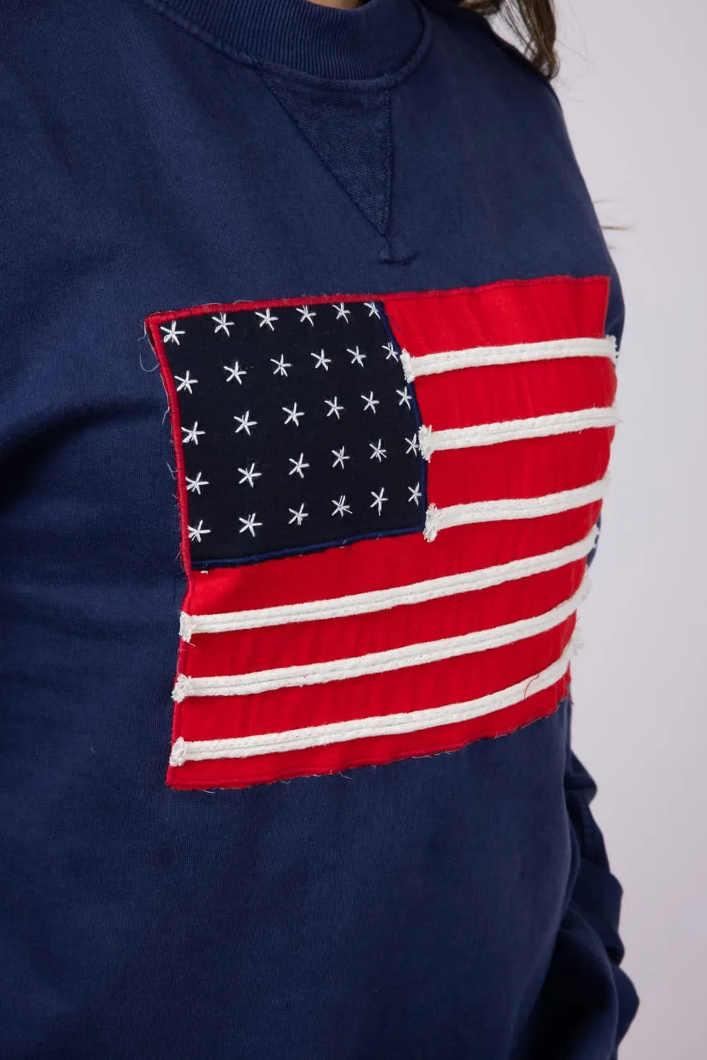 Simply Southern American Flag Oversized Sweatshirt for Women in Navy | PP-0125-PULL-CREW-USA