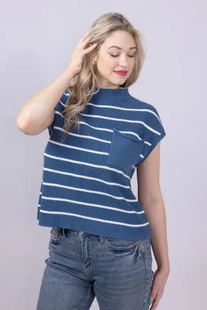 Simply Southern Breeze Knit Cap Sleeve Sweater for Women in Dusk Blue | PP-0125-TOP-BREEZE-PKT-DUSK