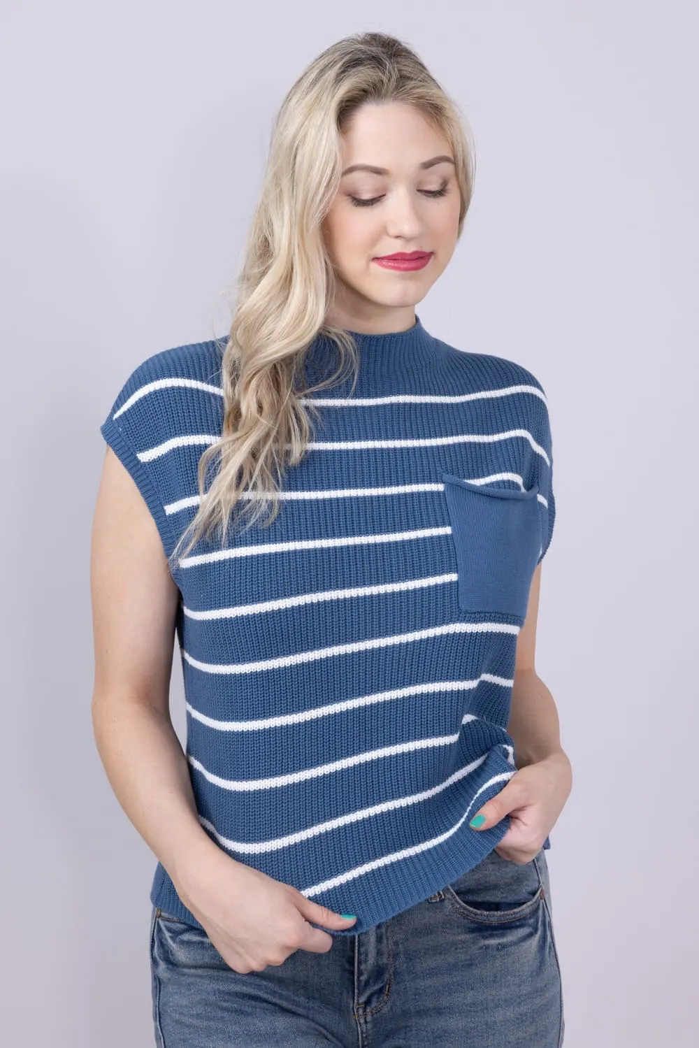 Simply Southern Breeze Knit Cap Sleeve Sweater for Women in Dusk Blue | PP-0125-TOP-BREEZE-PKT-DUSK