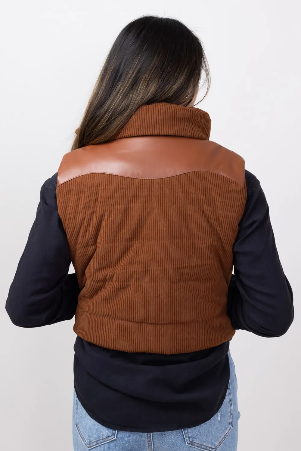 Simply Southern Corduroy Cropped Zippered Vest for Women in Sable | PP-0224-VEST-CORD-SABLE