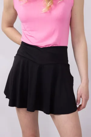 Simply Southern Crossed Waistband Skort for Women in Black | PP-0125-SKORT-CRSOVR-BLACK