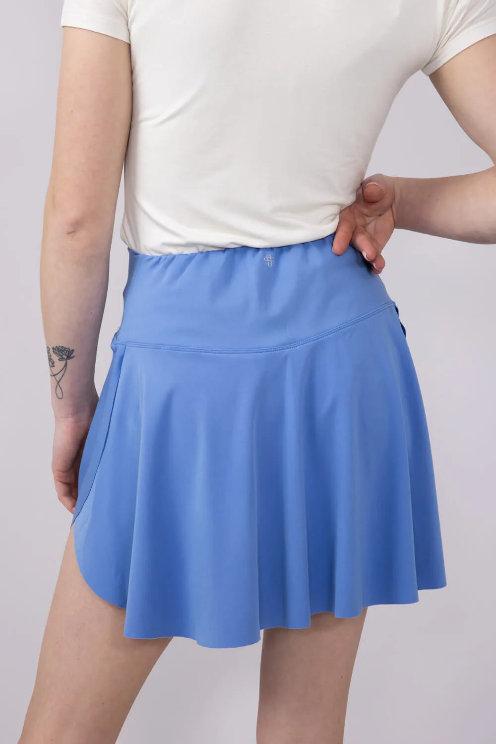 Simply Southern Crossed Waistband Skort for Women in Pool Blue | PP-0125-SKORT-CRSOVR-POOL