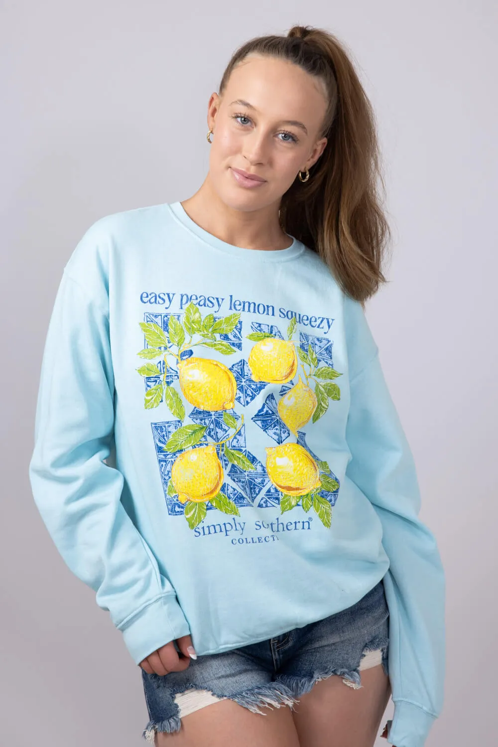 Simply Southern Easy Peasy Fleece Sweatshirt for Women in Mint | CREW-LEMON-MINT