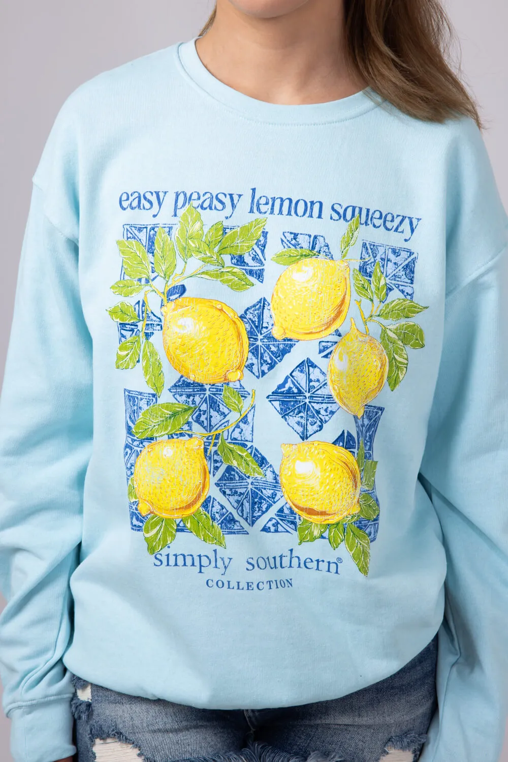 Simply Southern Easy Peasy Fleece Sweatshirt for Women in Mint | CREW-LEMON-MINT