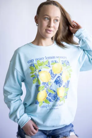 Simply Southern Easy Peasy Fleece Sweatshirt for Women in Mint | CREW-LEMON-MINT