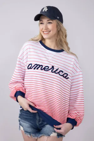 Simply Southern French Terry Striped America Sweatshirt for Women in White | PP-0125-SWTR-TRY-FRNCH-USA