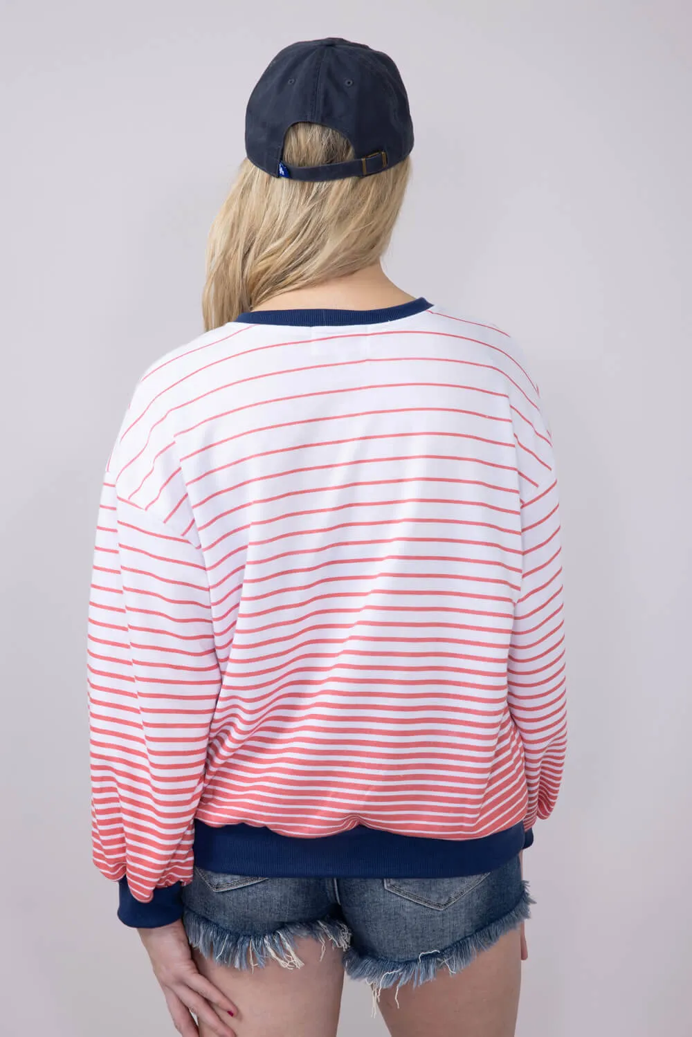Simply Southern French Terry Striped America Sweatshirt for Women in White | PP-0125-SWTR-TRY-FRNCH-USA