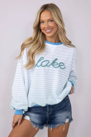 Simply Southern French Terry Striped Lake Sweatshirt for Women in White | PP-0125-SWTR-TRY-FRNCH-LAKE