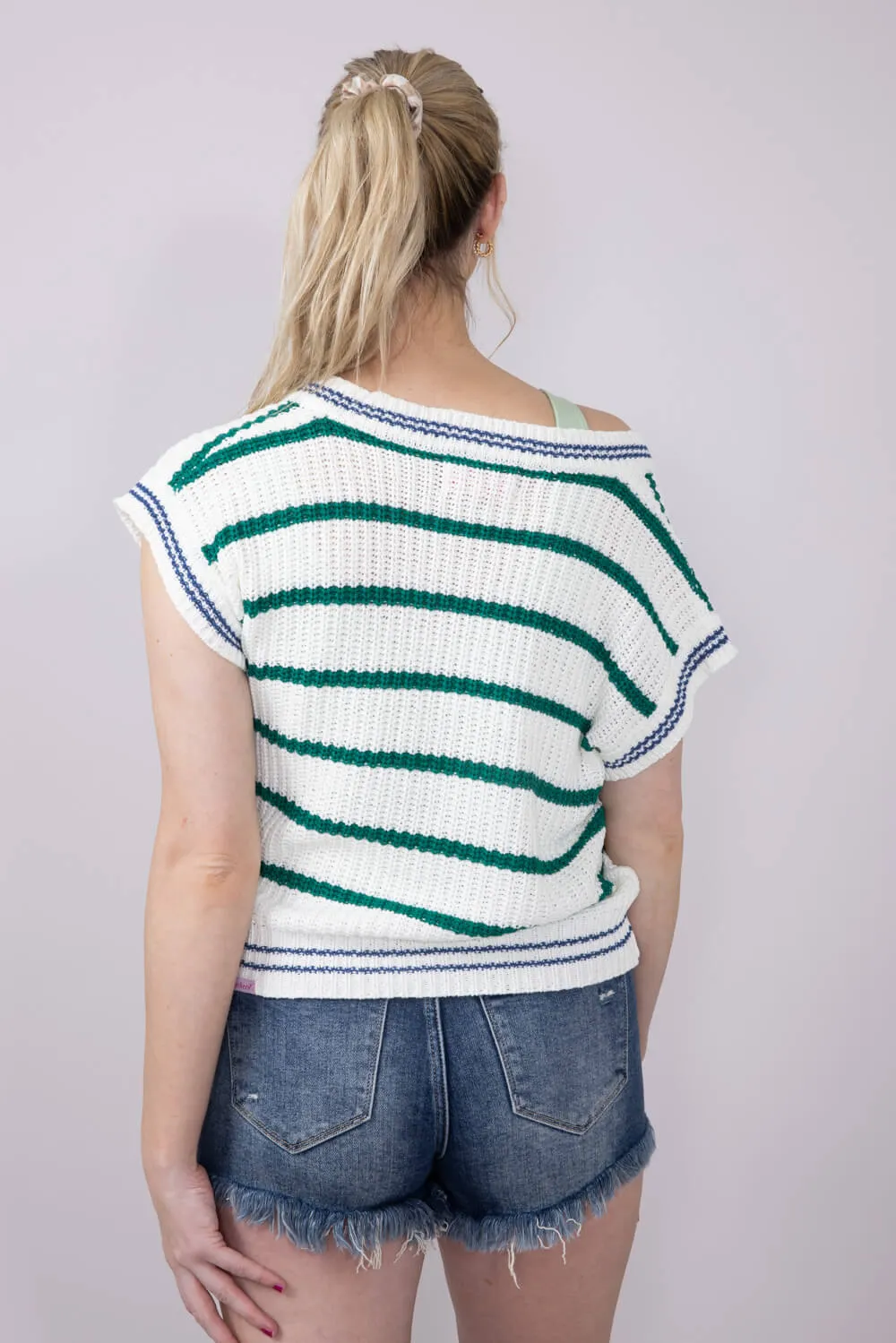 Simply Southern Jeckyl Striped Cap Sleeve Sweater for Women in Green | PP-0125-TOP-JECKYL-GRNSTRPD