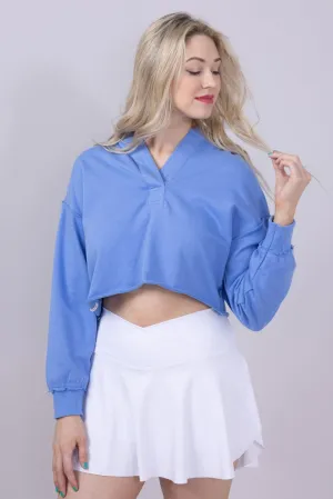 Simply Southern Johnny Collar Cropped Hoodie for Women in Pool | PP-0125-HD-VNCK-POOL