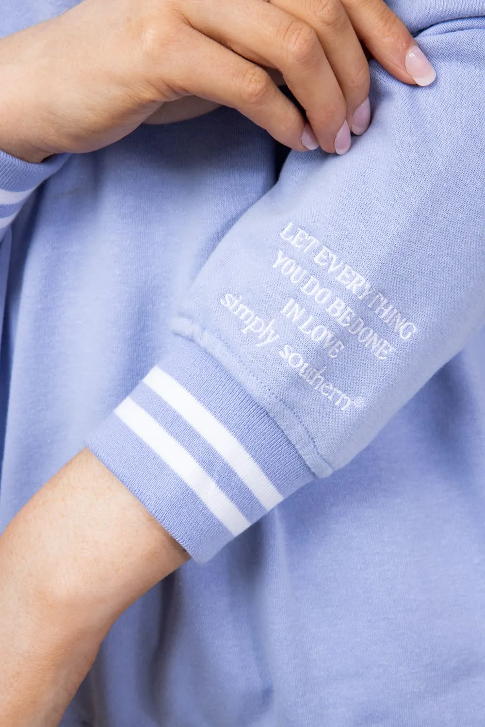Simply Southern Lake Days Varsity Sweatshirt for Women in Blue | PP-0125-CREW-VARSITY1-LAKE