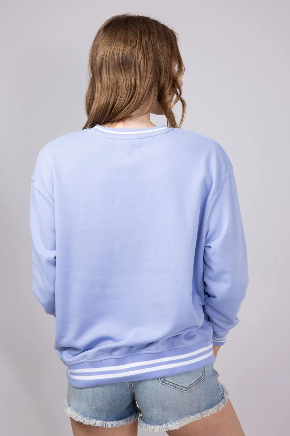 Simply Southern Lake Days Varsity Sweatshirt for Women in Blue | PP-0125-CREW-VARSITY1-LAKE